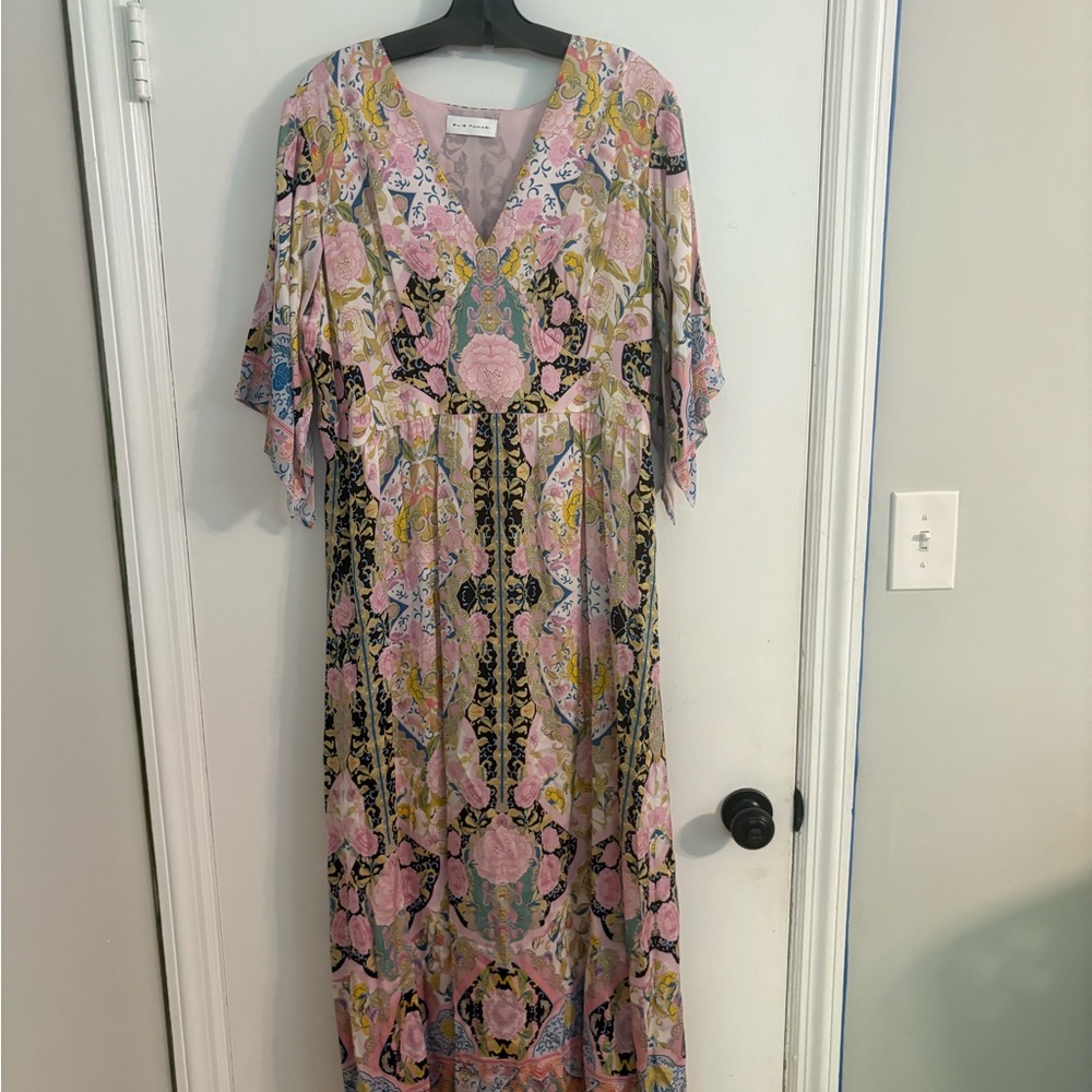 Elie Tahari Summer Damask Pink and Black Maxi Dress NEW WITH TAGS XL